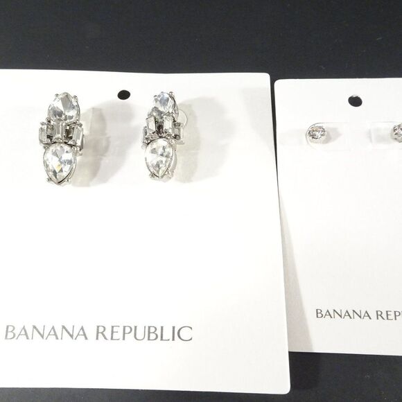 Banana Republic Silver Crystal Arrow and Solitaire Stud Earrings Set 2 NWT 38 29 - Picture 1 of 13